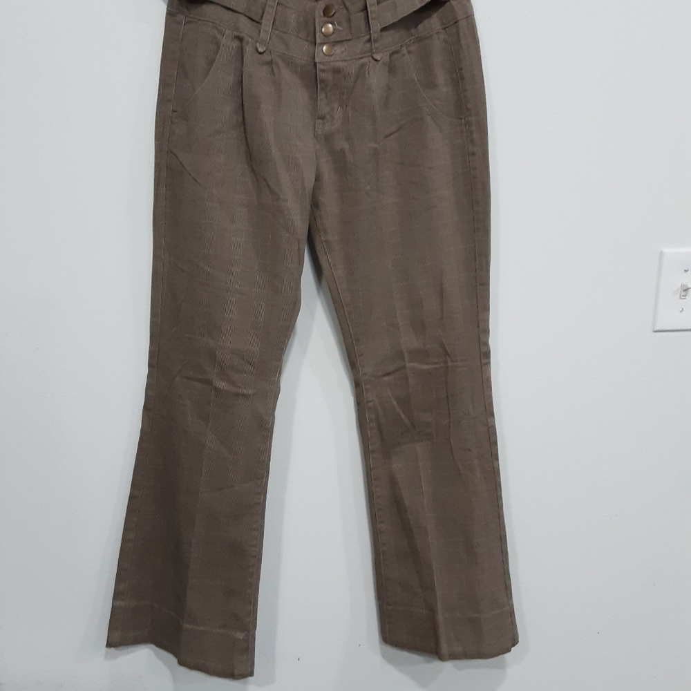 Personal Identity #94 Women's Pants Stretch Sz 7/8 Preowned Brown Beige Squares